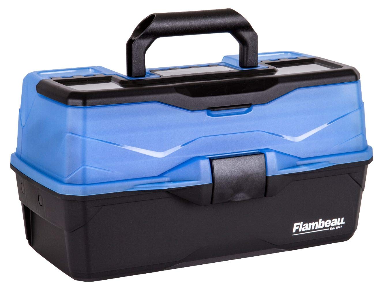 Flambeau Outdoors 6383FB 3-Tray Tackle Box - Classic Fishing Lure Storage Organizer, Large Portable Tackle Box, 32 Tray Compartments, Frost Blue/Black
