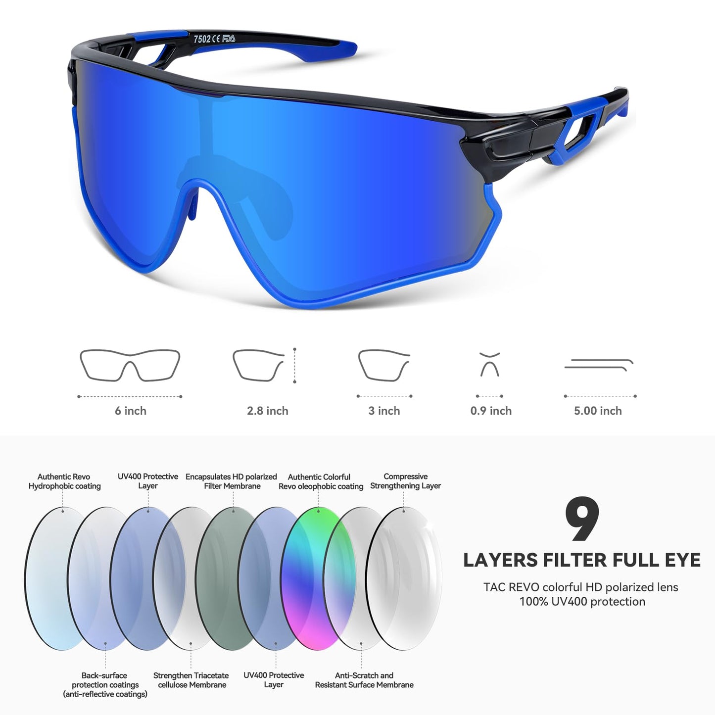 BEACOOL Polarized Sports Sunglasses for Men Women Running Baseball Cycling Driving Fishing Golf Motorcycle UV400 Sun Glasses (Full Frame, GlossyBlack Blue)