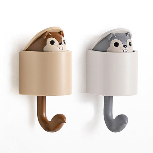 GCFTIFF 2 Pcs Creative Squirrel Cute Pet Key Holder Wall Mount, Command Hooks,siding Hooks,Hook for Coat, Scarf, Hat, Towel, Bag, Utility Hook for Wall Hanging Decorations, Small Keychain Hook