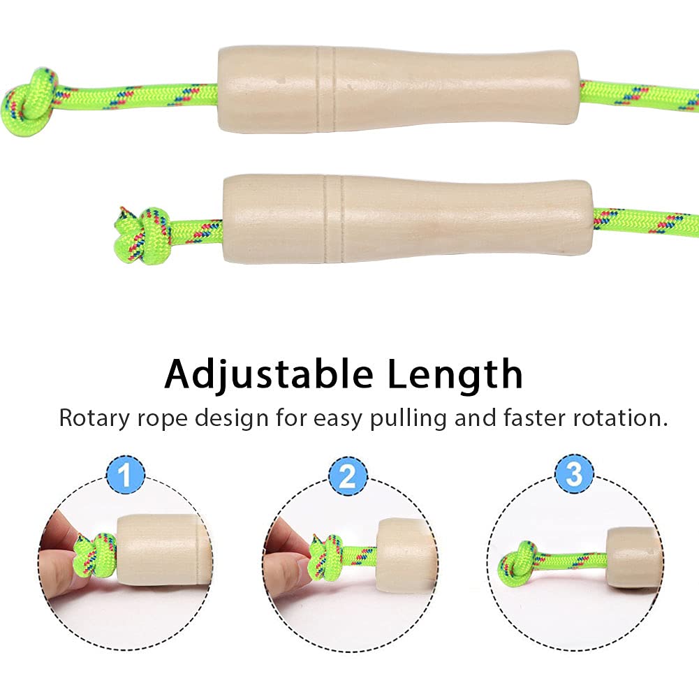 AUMCDIK 16 FT Double Dutch Jump Rope for Kids, Adjustable Long Skipping Rope with Wooden Handle, Multiplayer Team Rainbow Jumping Rope for Girls Boys Outdoor Fitness Green