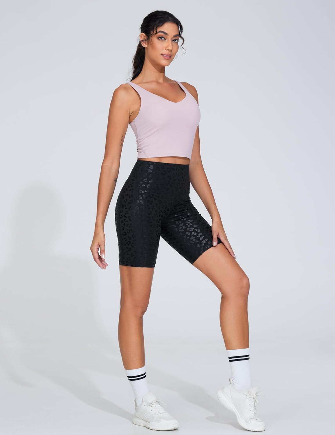 The Gym People High Waist Workout Shorts - Stretchy Tummy Control Yoga & Running Shorts with Pockets