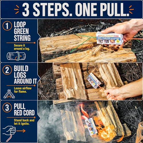 Pull Start Fire Starter 6 Pack - Waterproof Outdoor Instant Fire Igniters, No Matches Needed