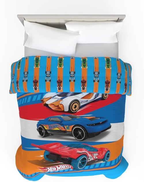 Franco Kids Bedding - Super Soft Microfiber Reversible Comforter | Twin/Full Size, Hot Wheels Design