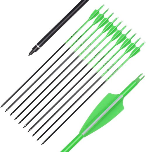 Elong 12PCS 28" Carbon Hunting Arrows - Spine 500 with 100 Grain Tips | Green/Orange