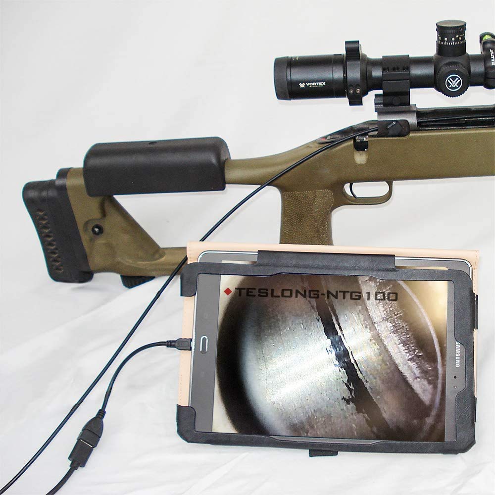 Teslong Rifle Borescope, Bore Camera Gun Cleaning Camera - Fits .20 Caliber & Larger-Hunting Shooting Firearms Visual Barrel Inspection Tool w/3 Right-Angle Mirrors and Carrying Case(45inch-Flexible)