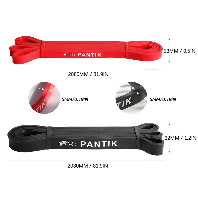PANTIK Resistance Bands Set with Door Anchor for Women and Men Pull up Bands Exercise Loop Band for Body Stretching Powerlifting Yoga Pilates Resistance Training red Black