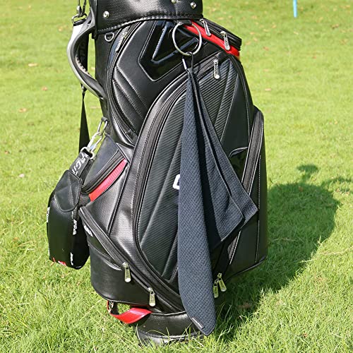 Microfiber Golf Towel and Brush Set - 16x24 Black with Carabiner