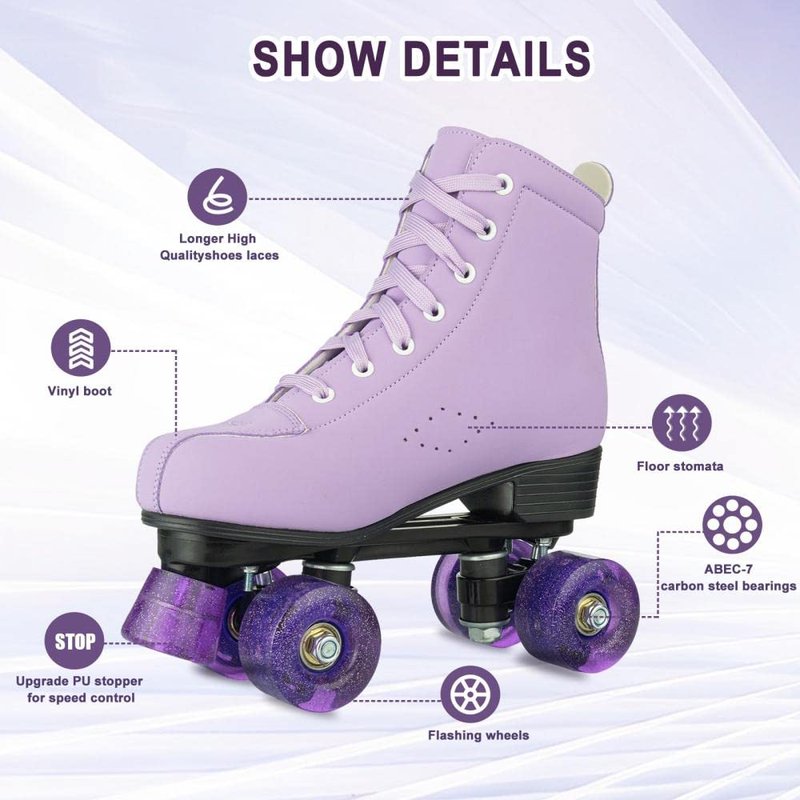 YYW Stylish Roller Skates for Women Girls, High-top Cozy Microfiber Leather Roller Skates,Classic Double Row Indoor Outdoor Roller Skates for Beginner (Purple,37-US Women 7/ Youth 6)