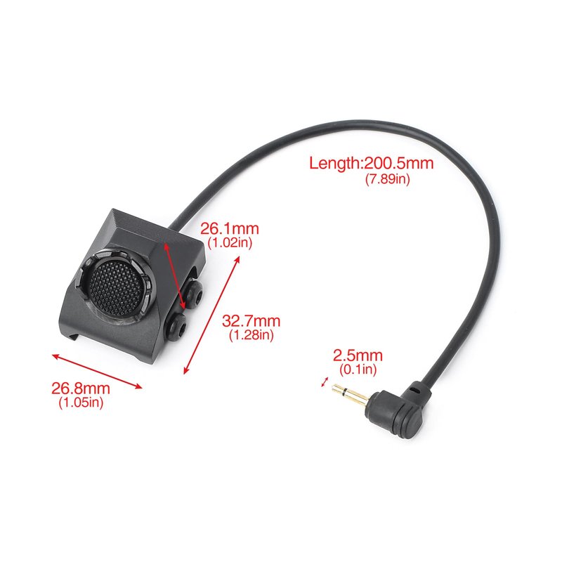 NECARL Remote Pressure Switch, Tactical Flashlight Weapon Light Switch with 2.5mm Plug for DBAL NGAL PEQ Laser with 2.5mm Interface, Aluminium Alloy Switch Fit for 20mm Picatinny Rail (2.5-BK)