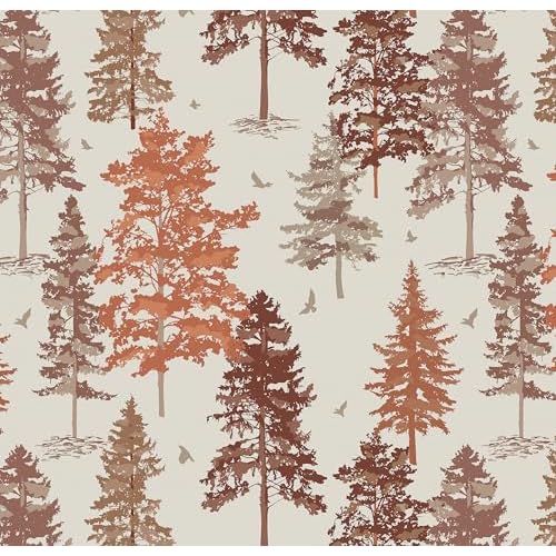 Timeet Red-Brown Forest Wallpaper Peel and Stick Contact Paper Self-Adhesive Removable Tree Wall Paper for Bedroom Living Room Cabinet Wall Decoration 17.3"x78.7"
