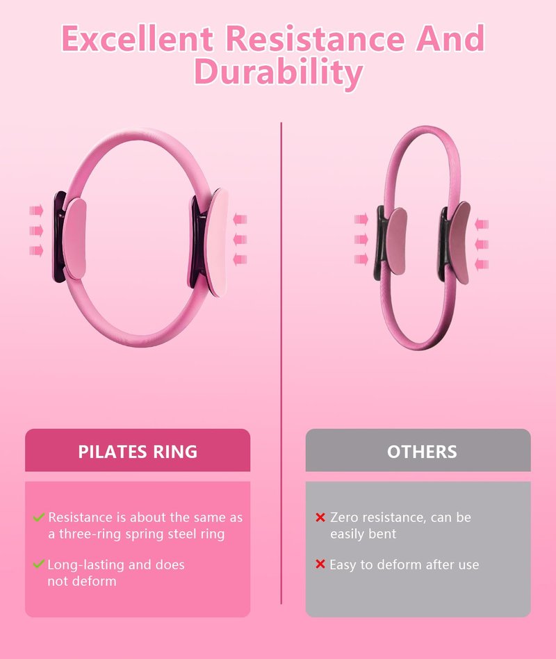 Pilates Ring Set with Adjustable Resistance, Full Body Workout Kit for Women, Portable Travel Bag (Pink)