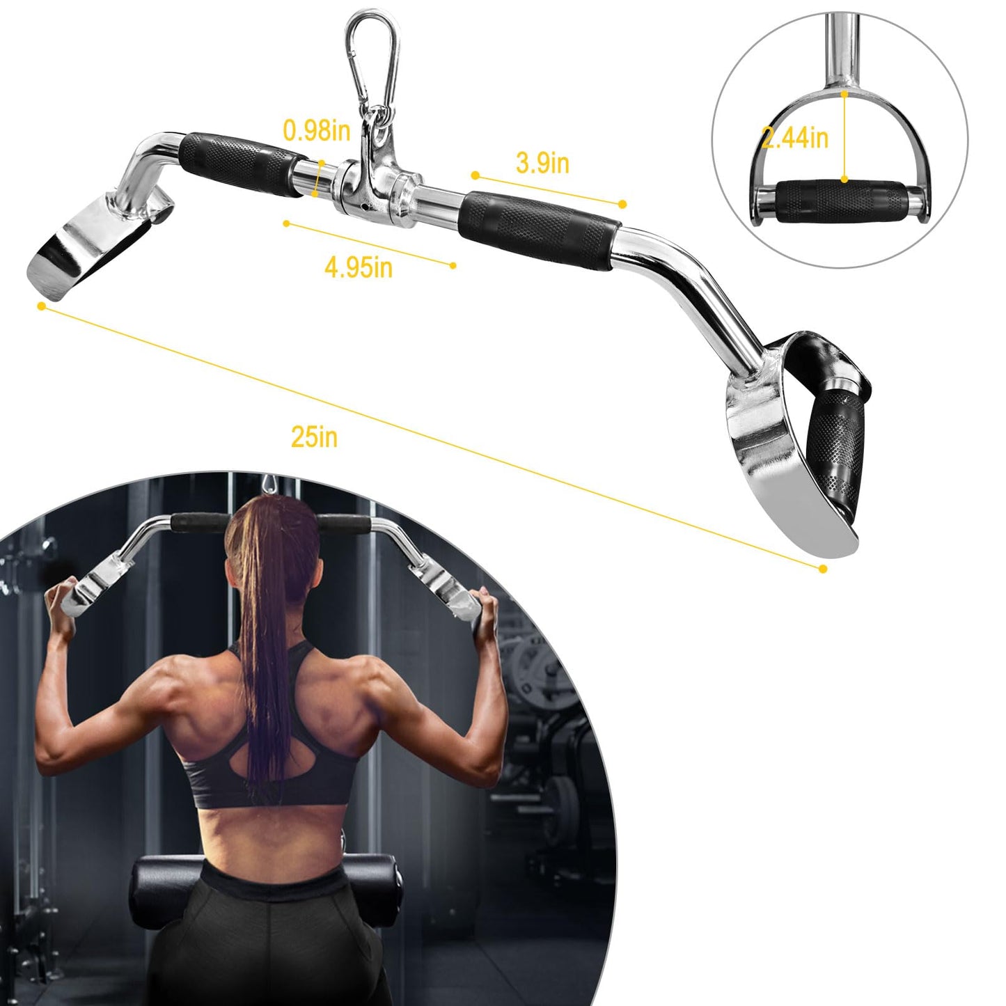 powerfeng LAT Pulldown Bar Press Down Bar Heavy Duty Cable Machine Attachments V-Shaped Bars with Rubber Handgrips for Gym Home