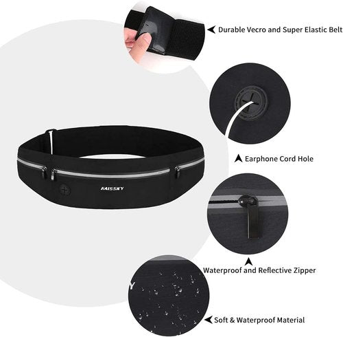 GUZACK Slim Running Belt - Ultra-Light Waterproof Waist Pack for Phones Up to 6.8'' | Reflective Design, 3 Pouches