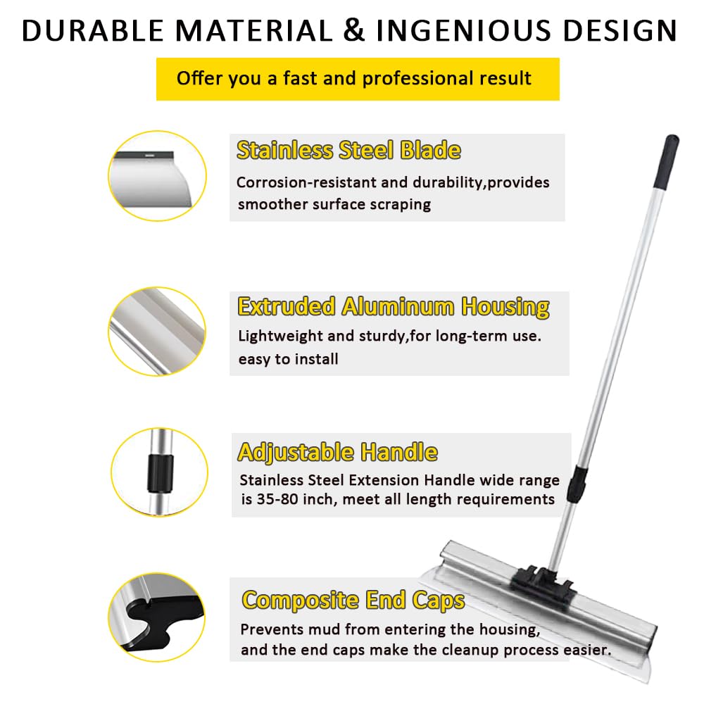 Drywall Skimming Blade Set, Drywall Tools with Stainless Steel 7",12",20",32" Skimming Blades and Extension Handle (35"-80"), High-Impact End Caps, Extruded Aluminum