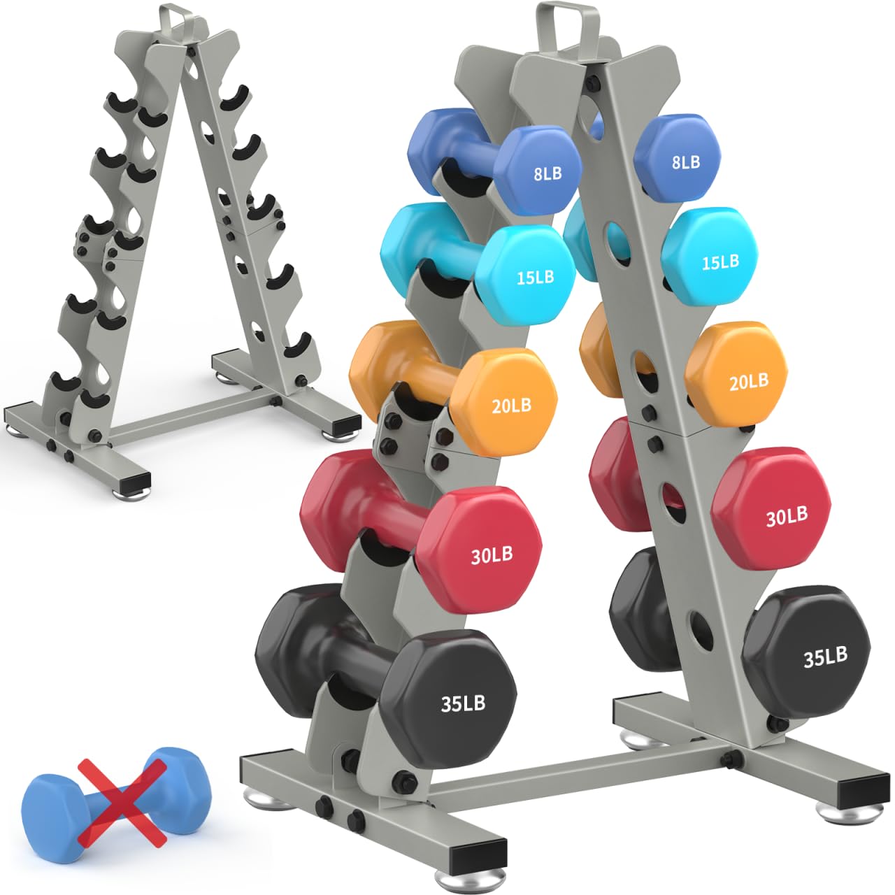 TomCare 5 Tier Dumbbell Rack Stand Only, Weight Rack for Dumbell Set (5-35 LB) Home Gym Storage Stand for Weights Metal A-Frame Strength Training Dumbbell Holder with Handle (Dumbells not Included)