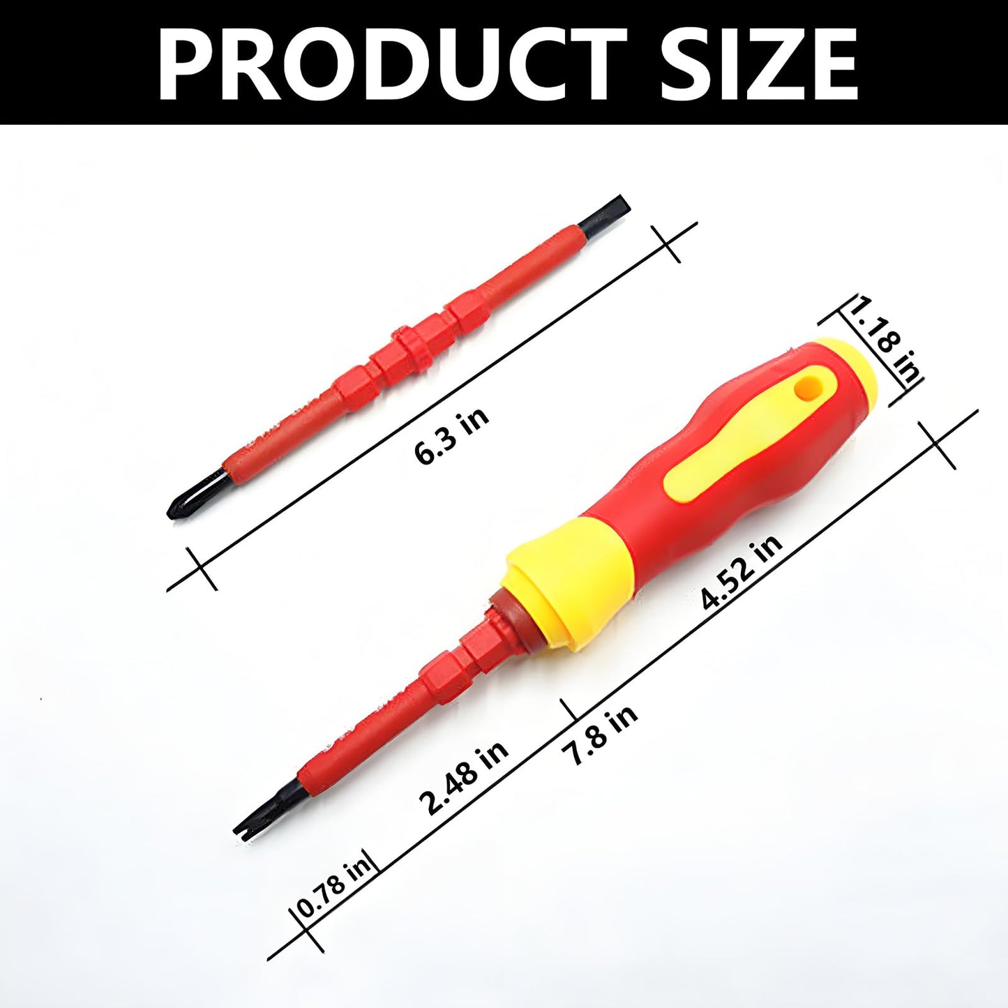 Insulated Screwdriver Set for Electricians – Ergonomic Handle, Magnetized Tips, Durable for Electrical Work, Receptacle & Outlet Screwdriver, Multi-Tool (3 in 1)