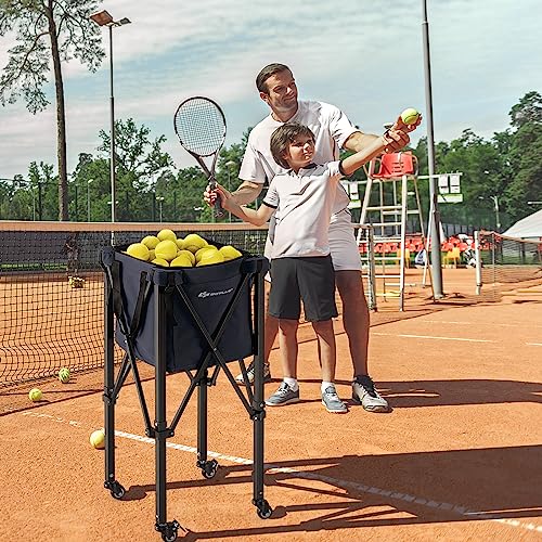 Foldable Tennis Ball Hopper Cart - Lightweight Aluminum, Blue