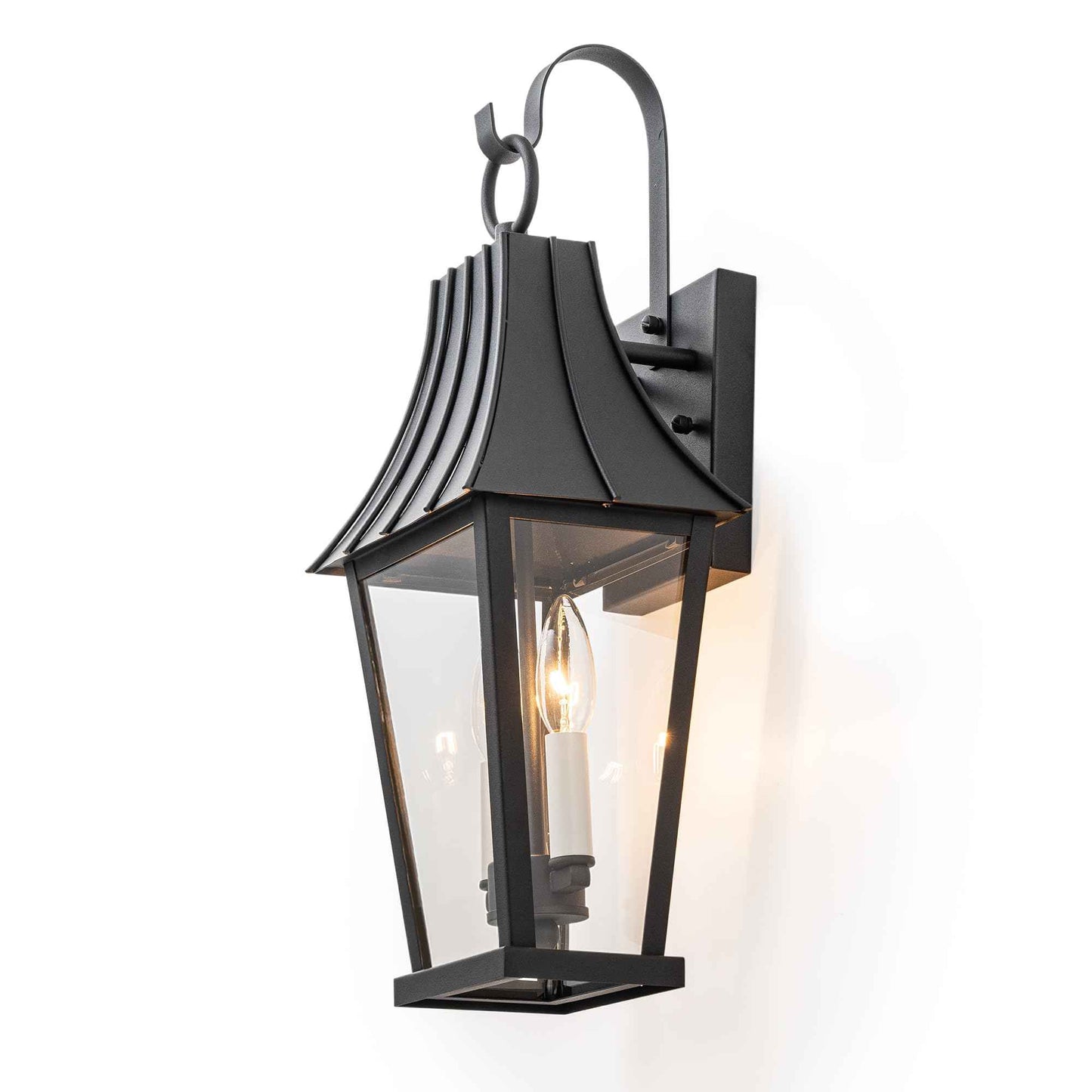 Large Outdoor Wall Sconce, Mate Black Exterior Light Fixtures for House, Waterproof Outside Porch/Patio Lights Wall Mount, with Clear Glass, White Candelabra, Perfect for Garage, Entryway