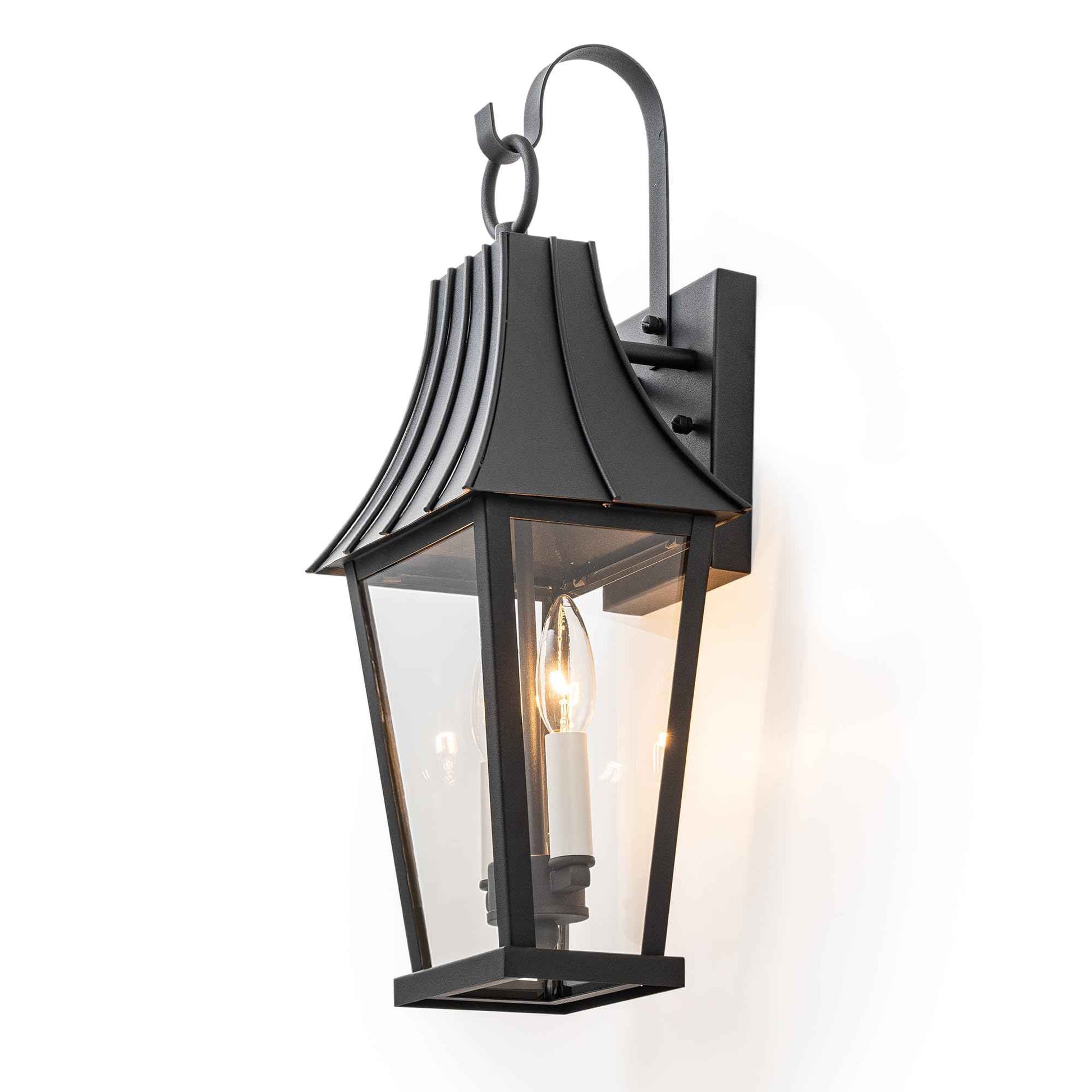 Large Outdoor Wall Sconce, Mate Black Exterior Light Fixtures for House, Waterproof Outside Porch/Patio Lights Wall Mount, with Clear Glass, White Candelabra, Perfect for Garage, Entryway