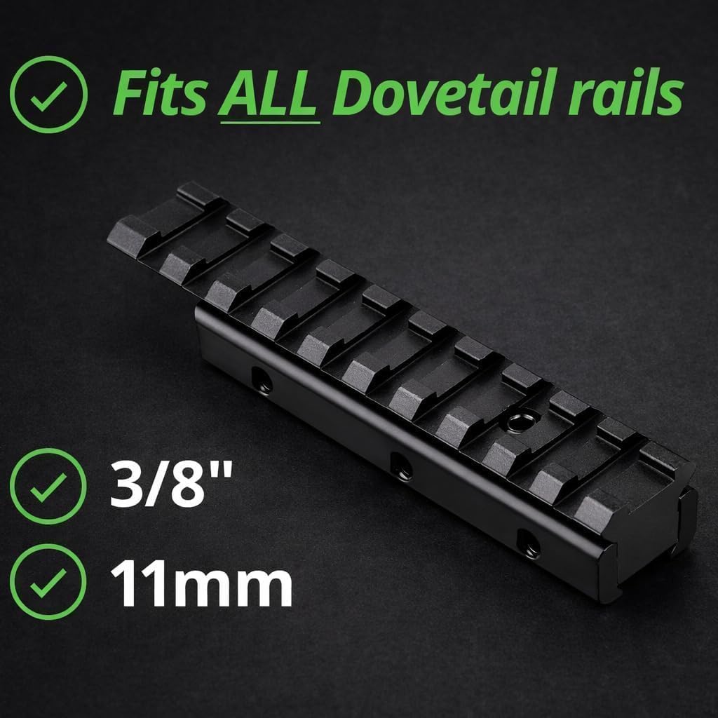 360 TACTICAL .22/Airgun 3/8" Dovetail to 7/8" Weaver Picatinny Rail Adapter Mount 9 Slot Low Profile