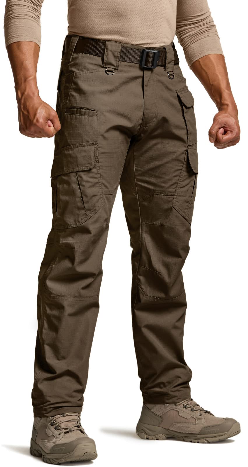 CQR Men's Tactical Pants, Water Resistant Ripstop Cargo Pants, Lightweight EDC Work Hiking Pants, Outdoor Apparel, Duratex Mag Pocket Tundra, 36W x 32L