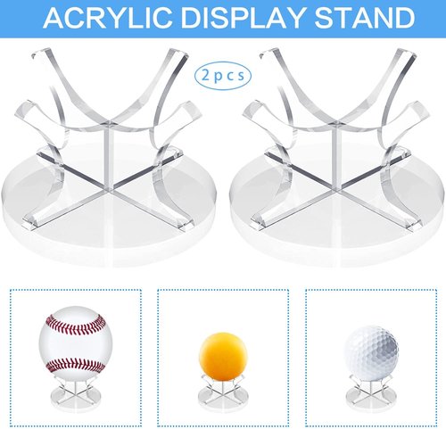 Acrylic Baseball Stands Holder - 2 Pack Sport Ball Display Rack with Non-Slip Rubber Pads for Golf & Tennis