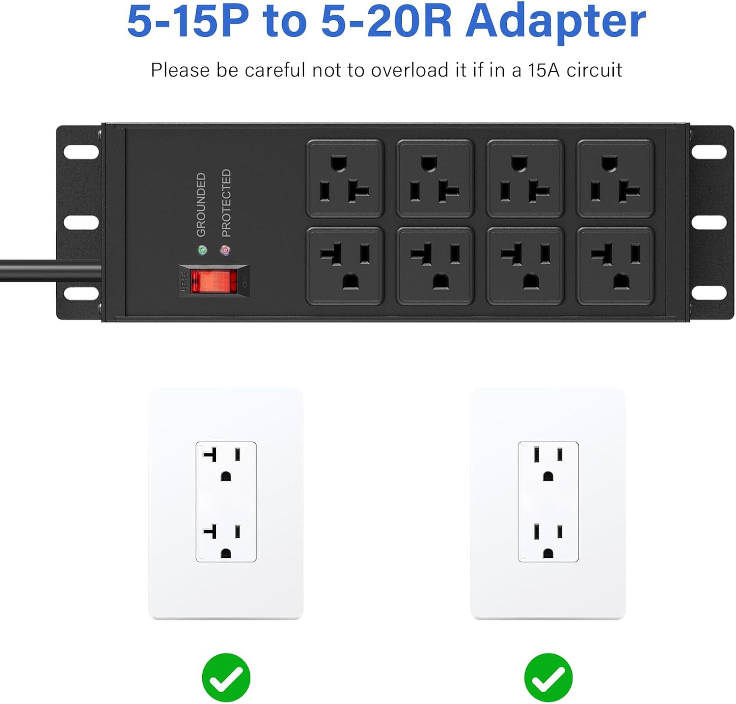 Heavy Duty 20 Amp Surge Protector Power Strip with 8 Outlets, 6FT Wall Mount - Yellow