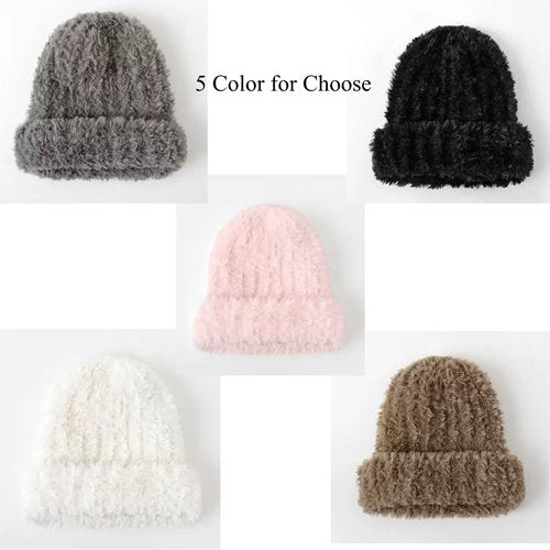 Maiduoduo Womens Winter Beanie Hat Knitted Warm Furry Beanie Skull Cap Winter Hats Slouchy Faux Fur Fuzzy Outdoor (Black)