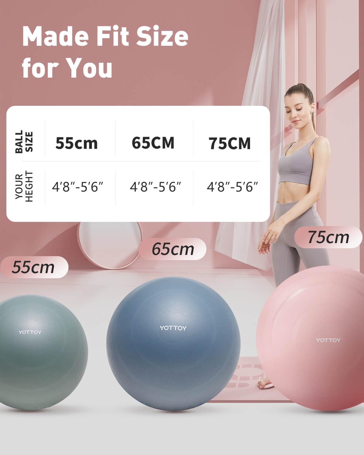 YOTTOY Anti-Burst Exercise Ball for Working Out, Yoga Ball for Pregnancy,Extra Thick Workout Ball for Physical Therapy,Fitness with Pump (Black)