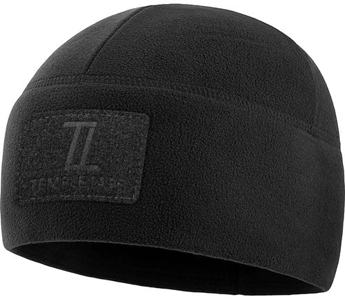 Temple Tape Tactical Beanie Hat - Front & Back Patch Panel - Multi Season Military Hats for Men - Mens Patch Army Beanies - Black - One Size