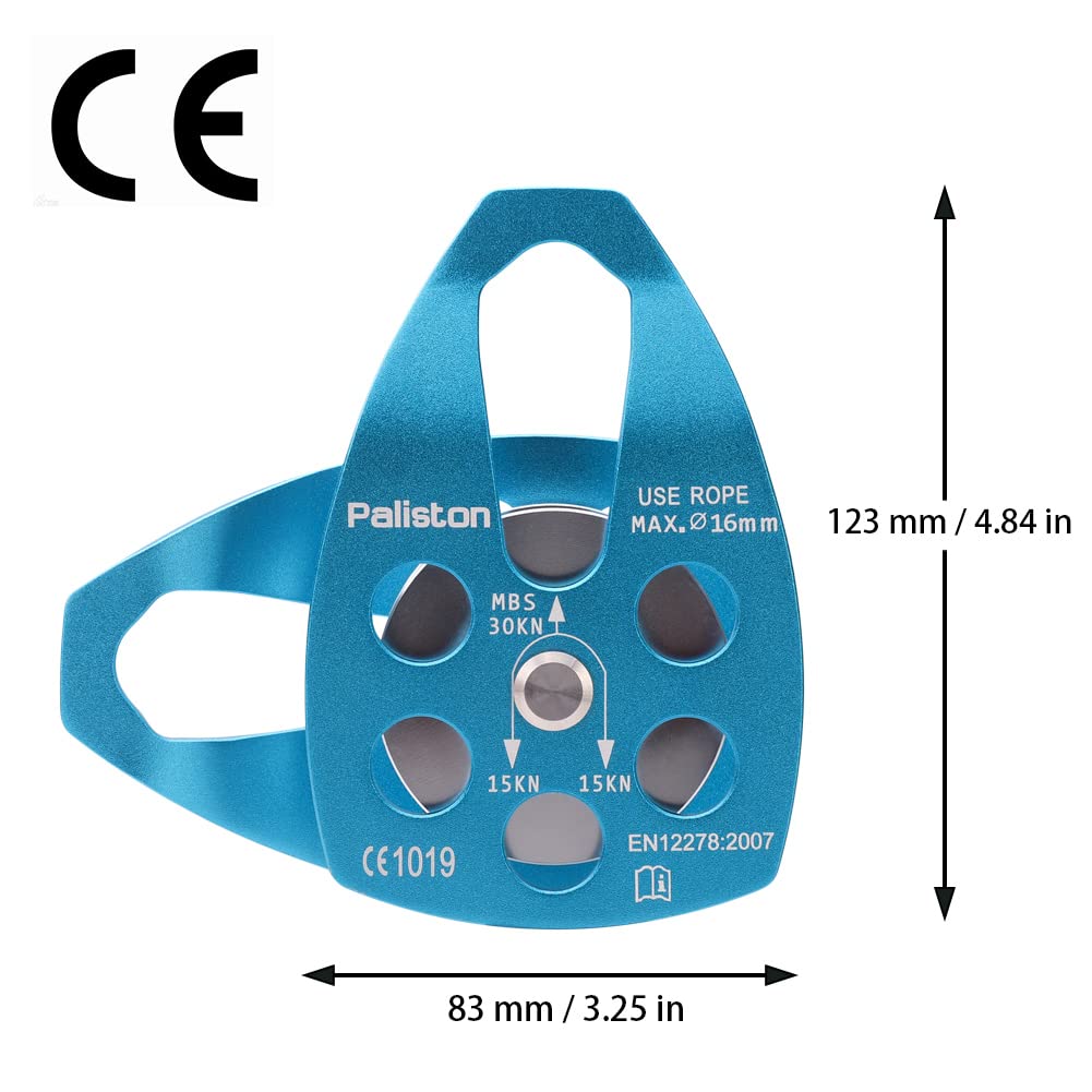 Paliston 30kN Climbing Pulley with Ball Bearing for Rock Climbing Arborist Blue