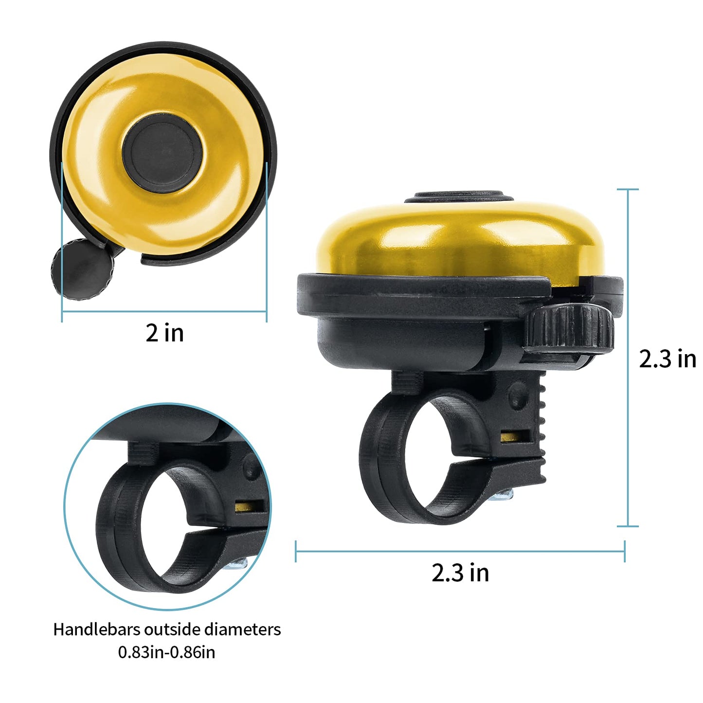 Xthuge Classic Bike Bell, Aluminum Bicycle Bell, Loud Crisp Clear Sound Bicycle Bike Bell for Adults Kids(Gold-Right Hand Use2 Pack)