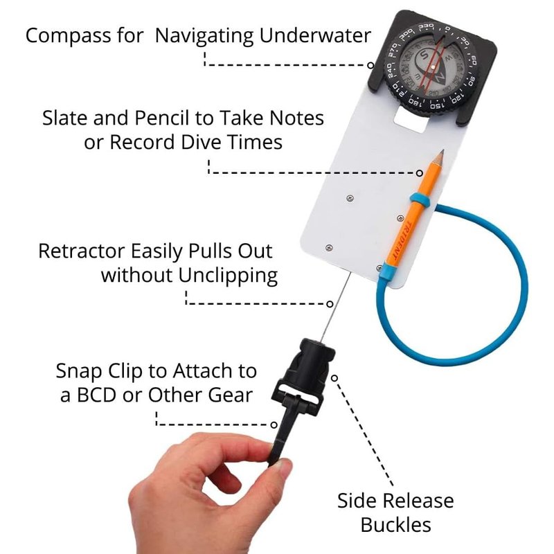 Trident Diving Slate with Retractor and Compass