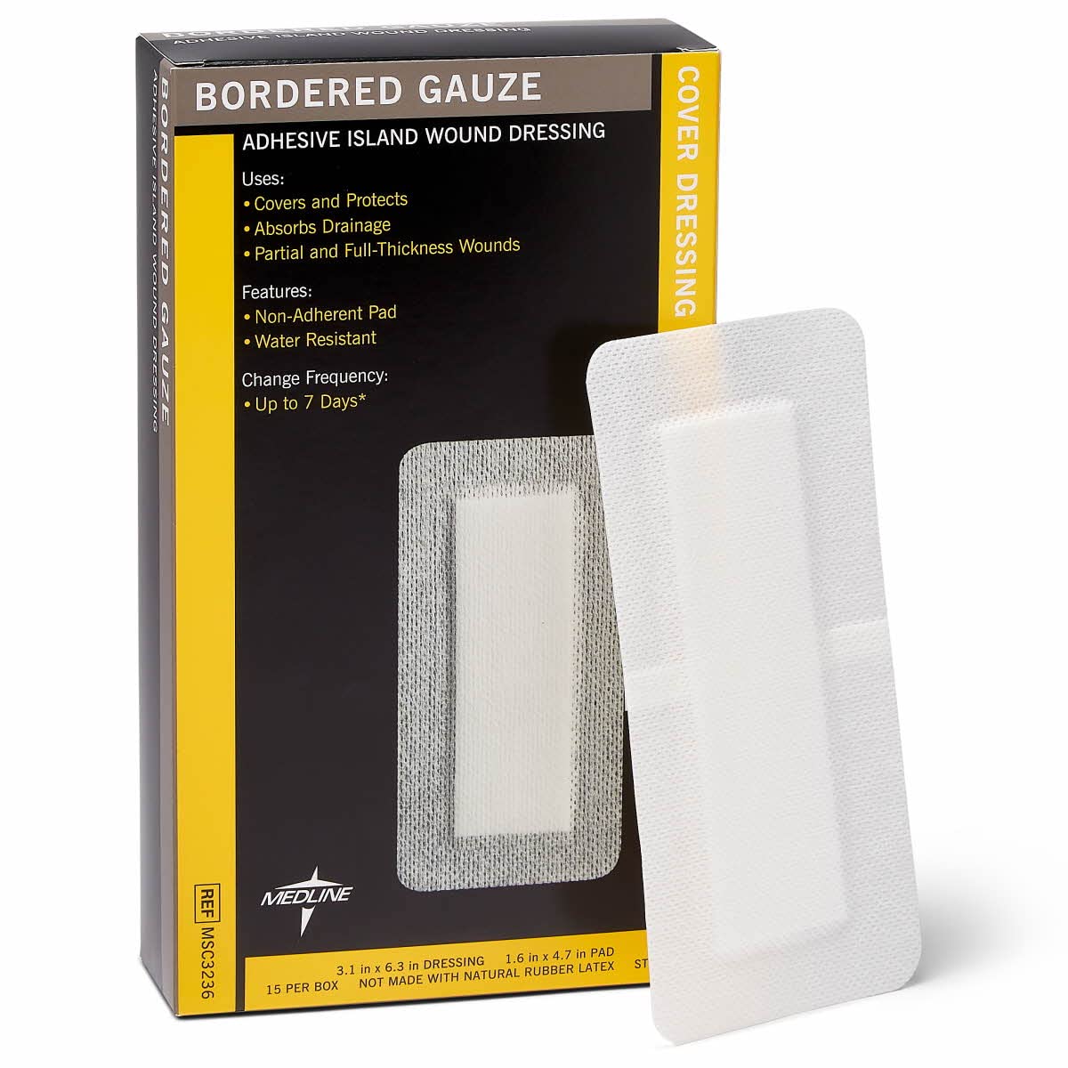 Medline Sterile Bordered Gauze, 3" x 6" with 1.5" x 4" Pad (Pack of 15)