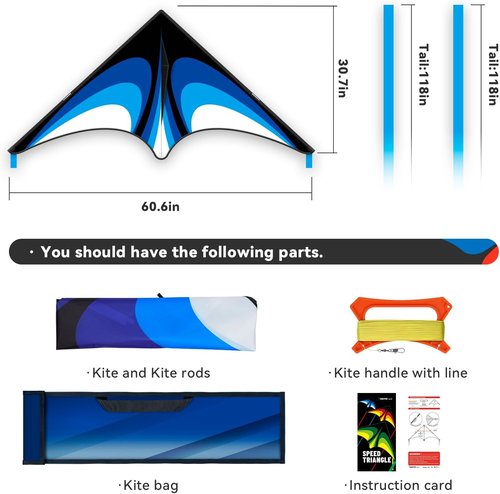 Delta Kite Set - Easy Launch for Beginners | Perfect for Beach & Park Activities - Speed Triangle, Blue