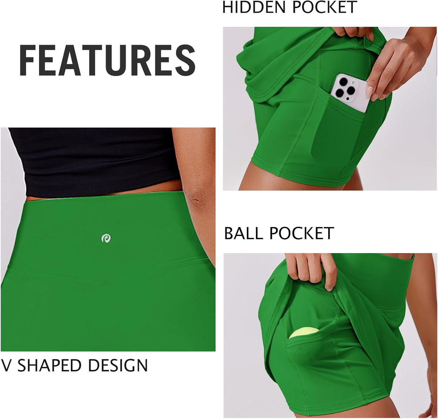 PINSPARK Women's High-Waisted Tennis Skirt - Stretchy Athletic Golf Skort with 2 Pockets for Workout & Running