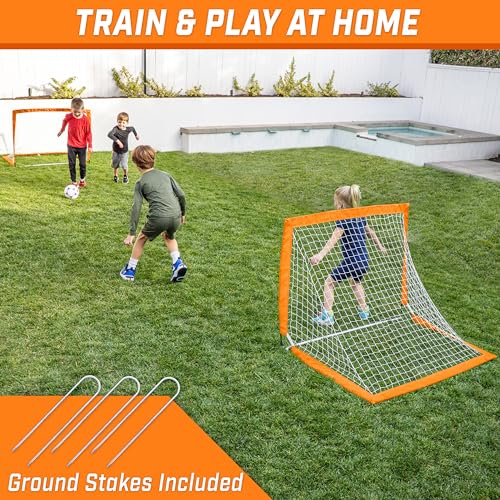 GoSports Portable Soccer Goals for Kids - Orange, 4x3 ft, Set of 2