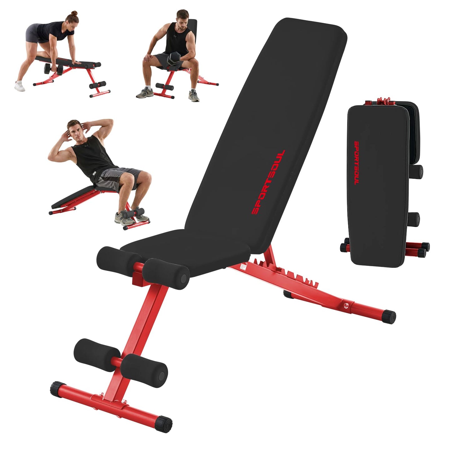 SPORTSOUL 880LB Weight Bench for Home Gym, 8-Position Backrest Adjustable Workout Bench for Strength Training – Incline Decline Flat, Foldable & Compact for Small Space Apartment Room Garage