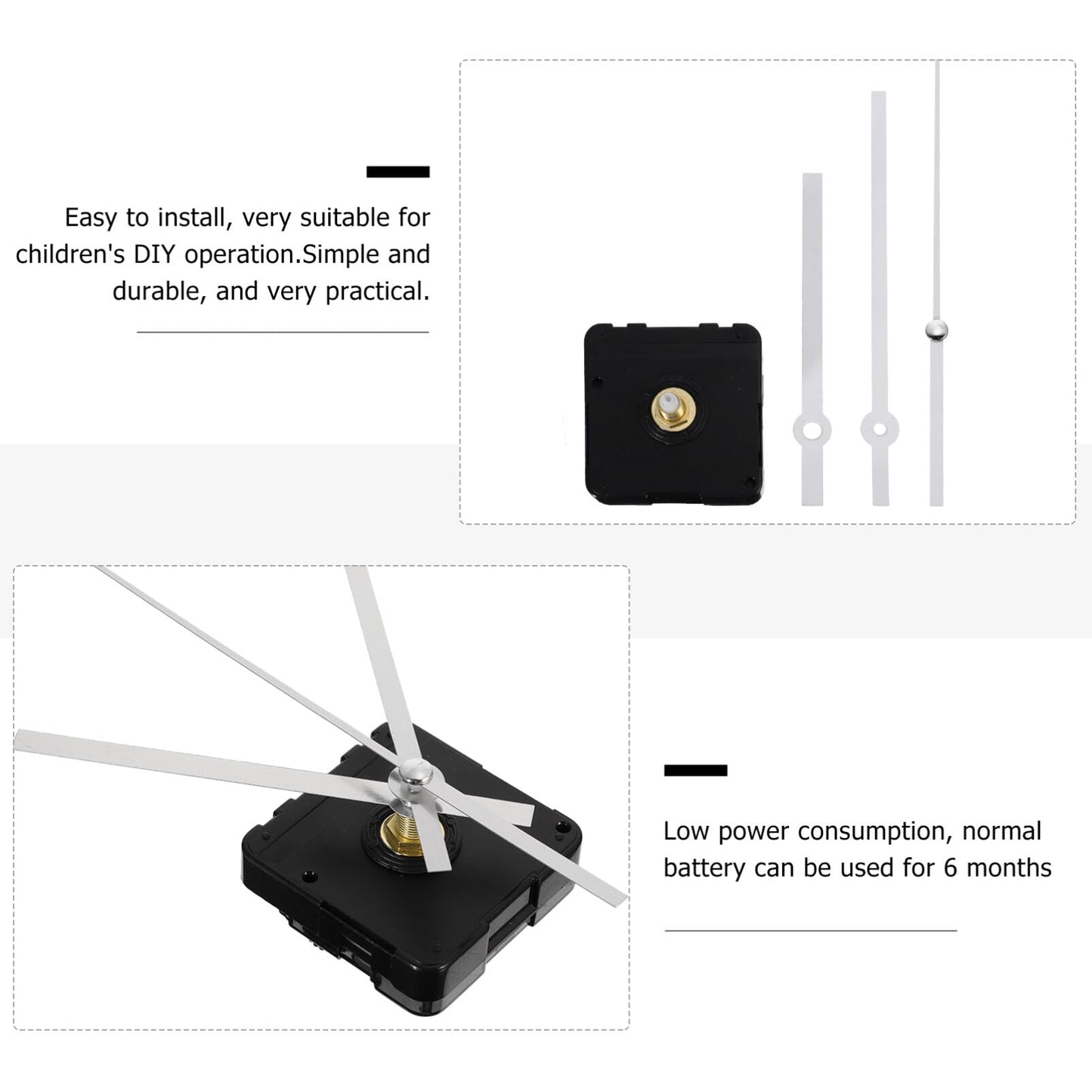 Clock Movement Mechanism Kit with Long Spade Hands, Silent Quartz DIY Wall Clock Movement Non-Ticking Repair Parts Replacement Kit,Quartz Clock Motor Kit for Custom Repair Clock