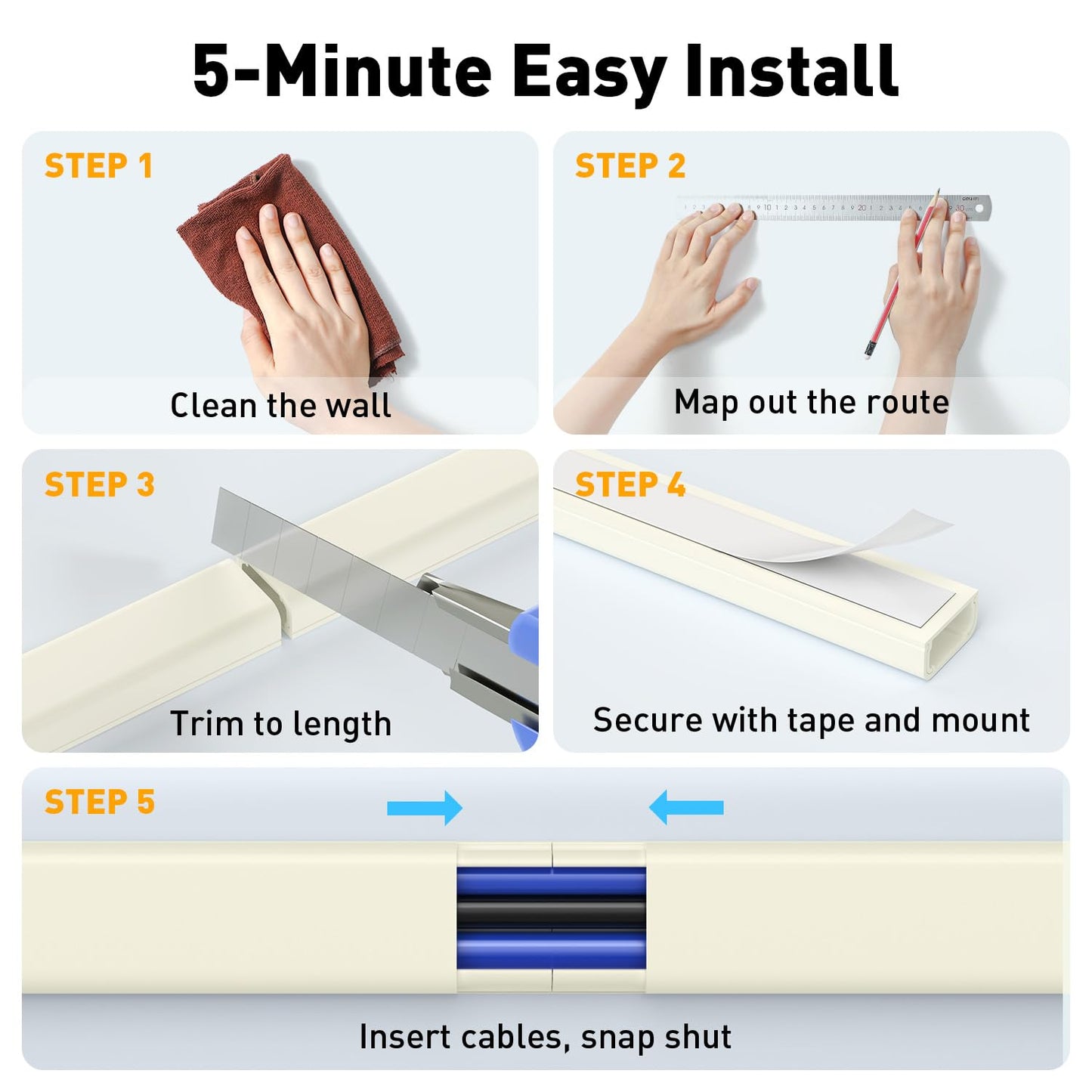 Delamu Beige Cord Hider, 62.8in Beige Cable Hider, Cord Covers for Wires on Wall, Wire Hider Wire Covers for 2-3 Cords for TV on Wall, Easier Setup Cable Cover Management, 4X L15.7 W0.94 H0.47in