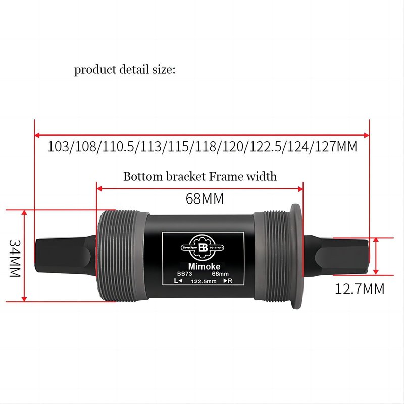 Mimoke Square Tapered Bottom Bracket BSA Innenlager Bearing 68mm x 113mm 116mm 118mm 122.5mm 124mm 126mm