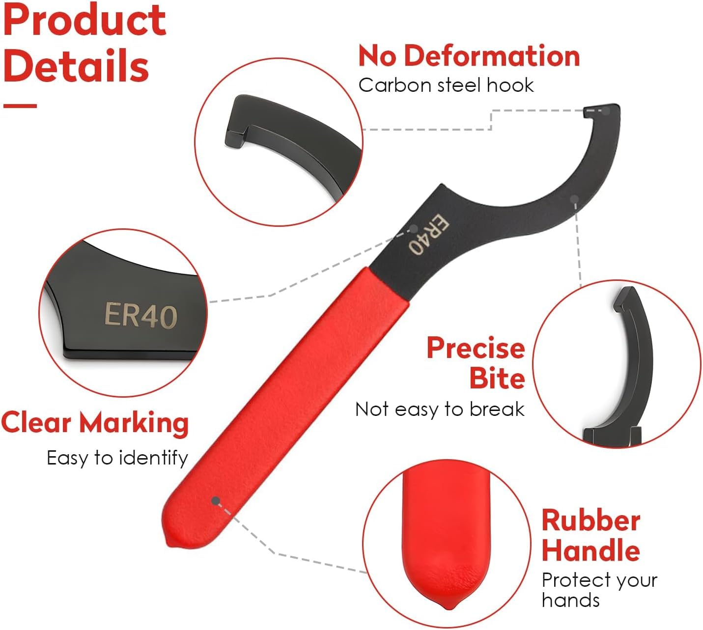 Tissting 6PCS C Spanner Wrench Set - Precision Coilover Spanner Tool Kit for Shock Absorber & Suspension Adjustment,Heavy-Duty Steel with Non-Slip Handle,Includes APU13/ER25/APU16/ER32/ER40/C32 Sizes