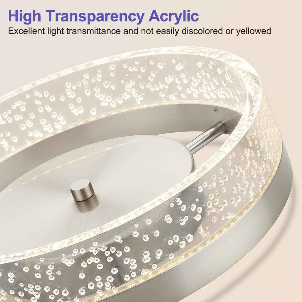 Modern 12-Inch LED Crystal Flush Mount Chandelier - Dimmable Ceiling Light for Dining Room, Bedroom & Kitchen - Brushed Nickel Finish