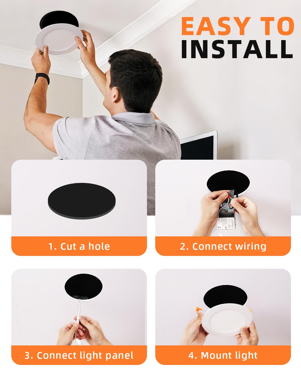 ZYC Recessed Lighting 6 Inch - 12W Ultra-Thin LED Ceiling Lights,2700-5000K Selectable,5CCT Dimmable Canless Wafer Downlight,1100LM Hight Brightness,Dimmable Can Light,Pack of 12 White.