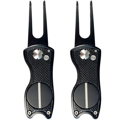 Against The Grain 2 Pack Golf Divot Tool 5-in-1 Black Metal Golf Divot Repair Tool with Magnetic Alignment Ball Marker for Golf Accessories for Men