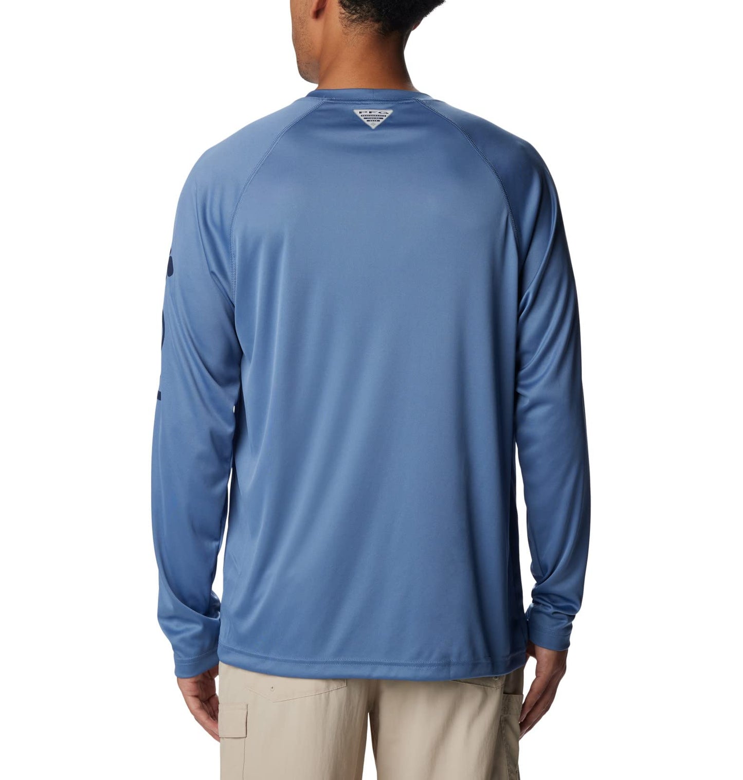 Columbia Men's Terminal Tackle Long Sleeve Shirt, Bluestone/Collegiate Navy Logo, 4X Tall