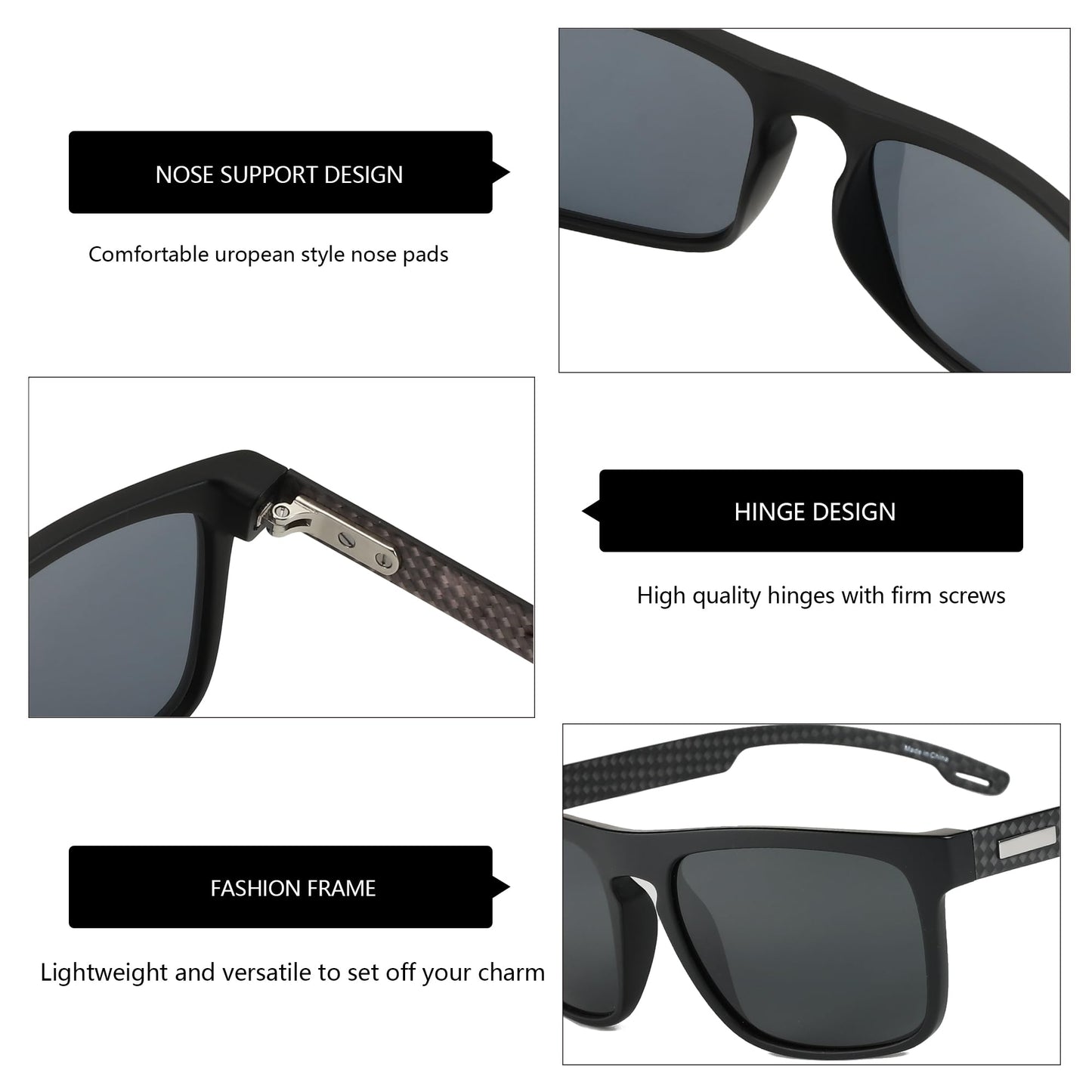 ZENOTTIC Polarized Sunglasses Men Square: Unbreakable TR90 Frame Carbon Fiber Temple UV400 Protection Sun Glasses for Driving