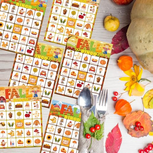 Fall Bingo Games Set for Kids & Adults - 24 Player Cards