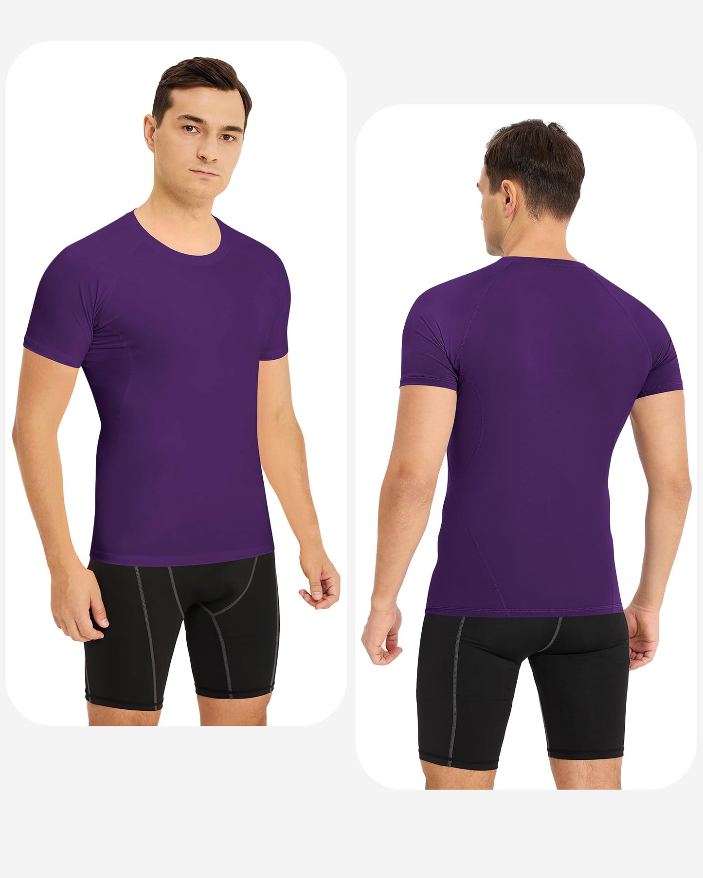 Nukuvara Men's Compression Shirt Short Sleeve Athletic Football Undershirts Quick Dry Base Layer T-Shirt Workout Gym Running Purple M