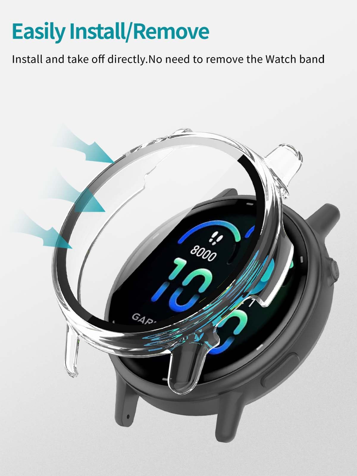 2pack Case for Garmin vívoactive 6,NOUKAJU Protective Cover Smart Watch,Built-in 9H Tempered Glass Film, Hard PC,Easy to Install,Screen Protector for Garmin vivoactive 6(Black+Clear)